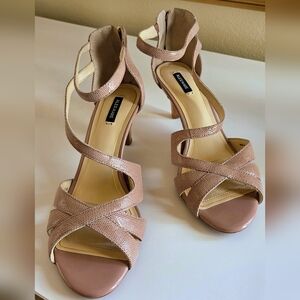 Alex Marie Beige Strappy Zip Up Heels